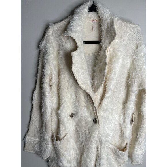 Free People David Cardigan Cardi Jacket Soft Faux Fur Longline Ivory XS NWT $398 - Picture 6 of 9